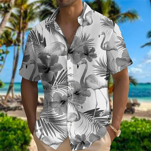 FRANK – Sommer-Hawaii-Kurzarmhemd für Herren mit Kranich- und Blumendruck
