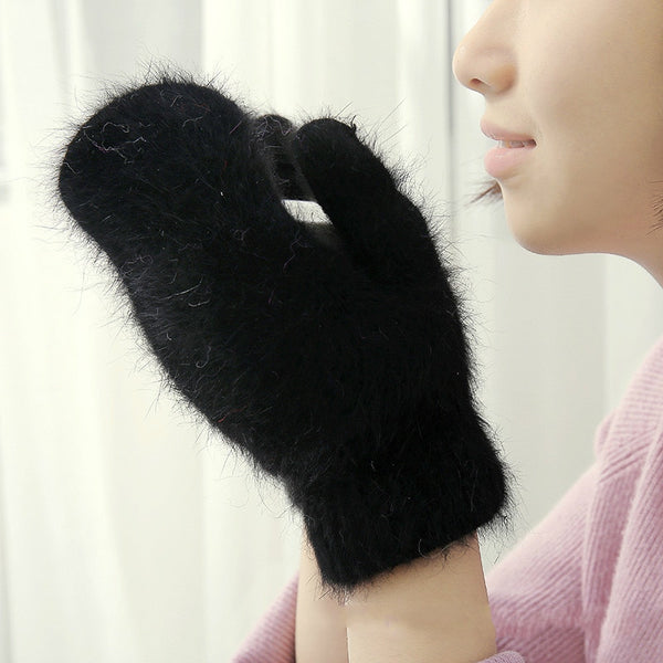 Emma's Kaninchenwollhandschuhe | Damen handschuhe mit Fell, fingerlos und warm