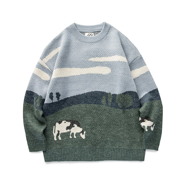Martin's Kuh-Muster Pullover | Herren Pullover im lässigen Harajuku-Stil