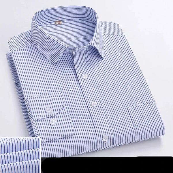 BRUNO – Herrenhemd mit langen Ärmeln: einfarbig gestreift, knitterfrei
