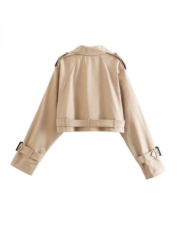 Katrin's Klassischer Khaki-Kurzmantel | Damen Langarm-Cropped-Jacke mit Schickem Design