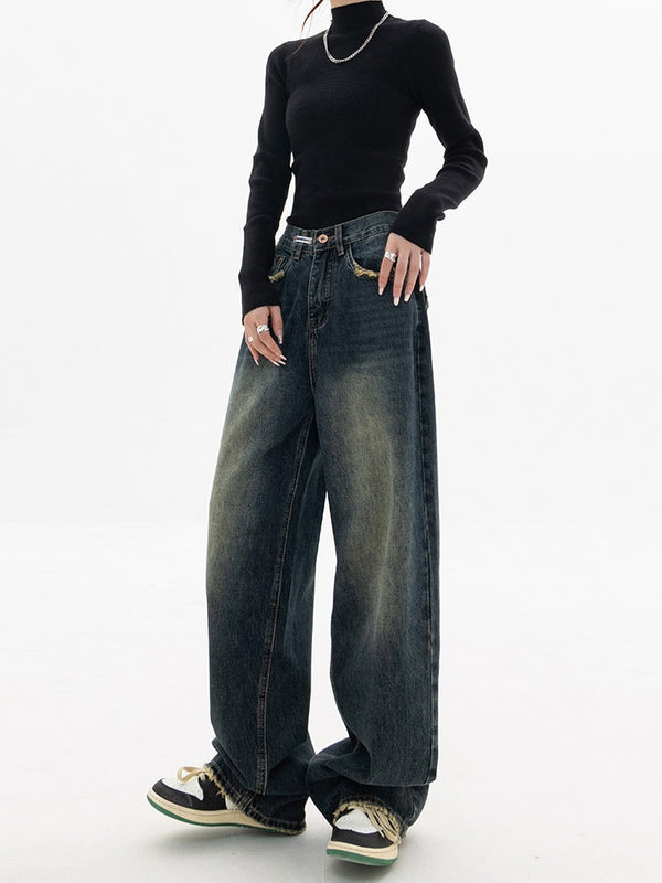 Lena's Lässige Y2K-Jeans | Damen Vintage Streetwear Korean Baggy Blue Jeans