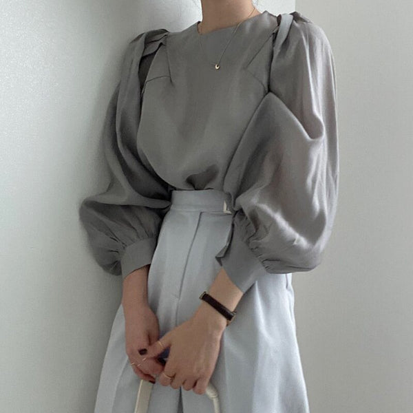 Emilia's Bluse | Damen Hemden Frühling Langarm Französisches Vintage Hemd | Lockere Schwarze Weiße Oberteile | Solide Weibliche Lässige Basics