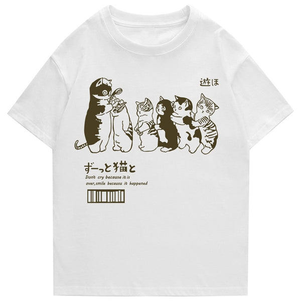 Felix's Herren Übergroßes T-Shirt Hip Hop Cat Shower Street Print Kurzarm