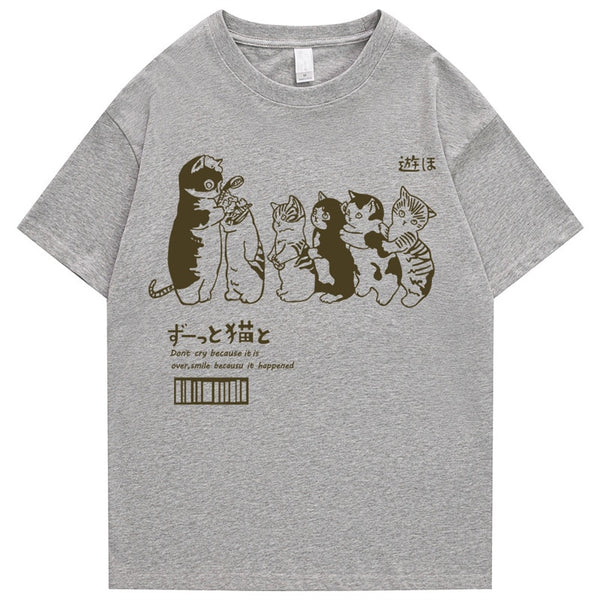 Felix's Herren Übergroßes T-Shirt Hip Hop Cat Shower Street Print Kurzarm