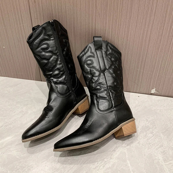 Sophia Damen Stiefel in Zapatos-Stil - Retro Western Cowboy Stiefel mit seitlichem Reißverschluss