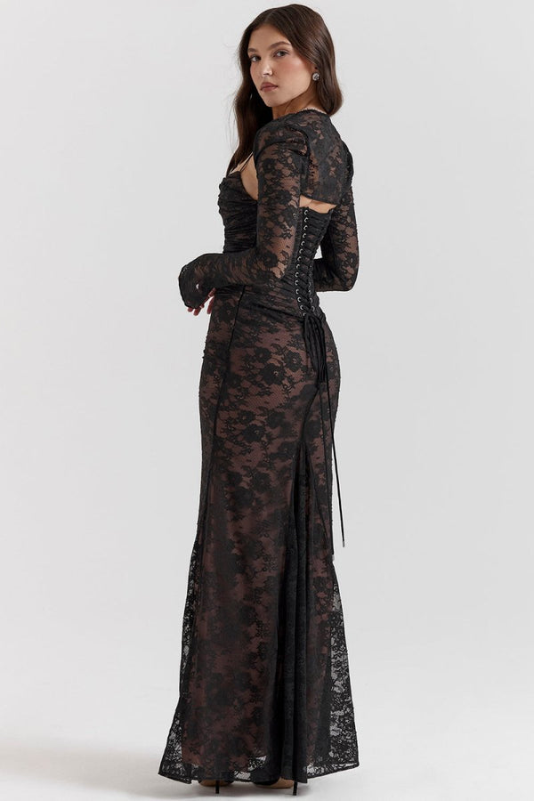 GERDA - Damen Elegantes Spitzen-Korsett-Bodycon-Kleid mit Schnür-Taille